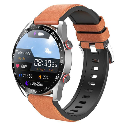 Silver Silicone +22MM Brown Mitsubishi Steel Strip Business Smartwatch with ECG and PPG Monitoring and V888-ELOSUNG28592