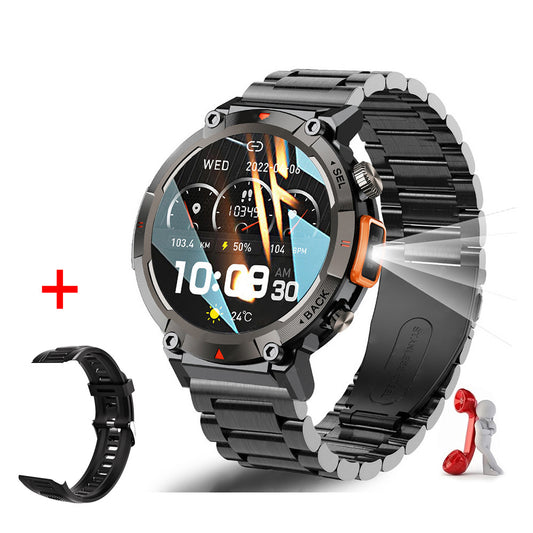 Black-orange Steel Belts Outdoor Smartwatch with 1.45-Inch HD Round Screen and Flashlight V888-ELOSUNG28598