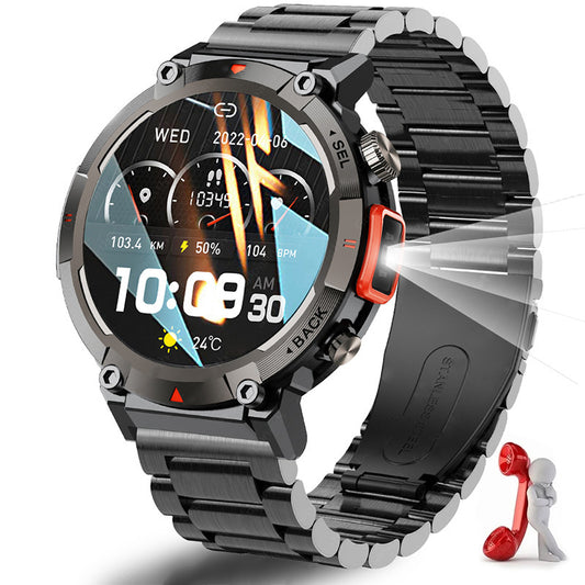 Black-orange Steel Belts Outdoor Smartwatch with 1.45-Inch HD Round Screen and Flashlight V888-ELOSUNG28598