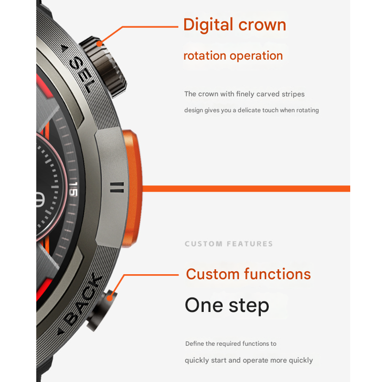 Black Steel Belts Outdoor Smartwatch with 1.45-Inch HD Round Screen and Flashlight V888-ELOSUNG28599