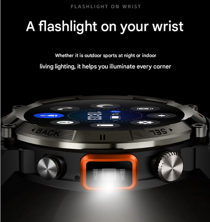 Black Steel Belts Outdoor Smartwatch with 1.45-Inch HD Round Screen and Flashlight V888-ELOSUNG28599