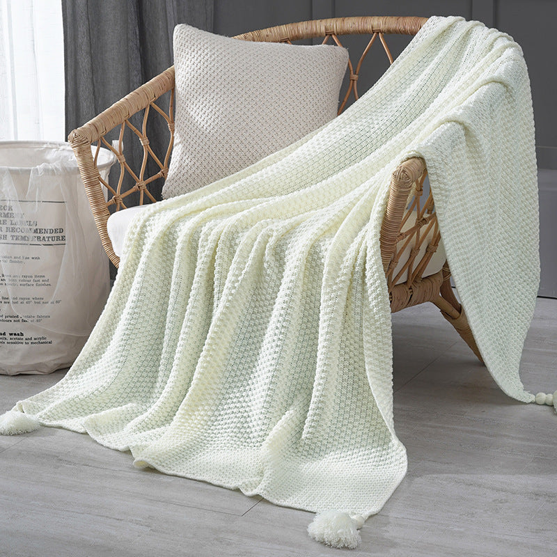 110cm x 150cm White Knitted Sofa Blanket for Autumn and Winter Naps V888-ELOSUNG28610