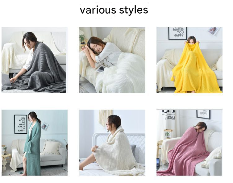 110cm x 150cm White Knitted Sofa Blanket for Autumn and Winter Naps V888-ELOSUNG28610
