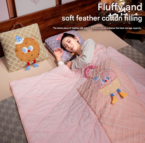 Brown Cartoon Cookie Pillow Blanket 2-in-1 for Winter Car and Office Use V888-ELOSUNG28614