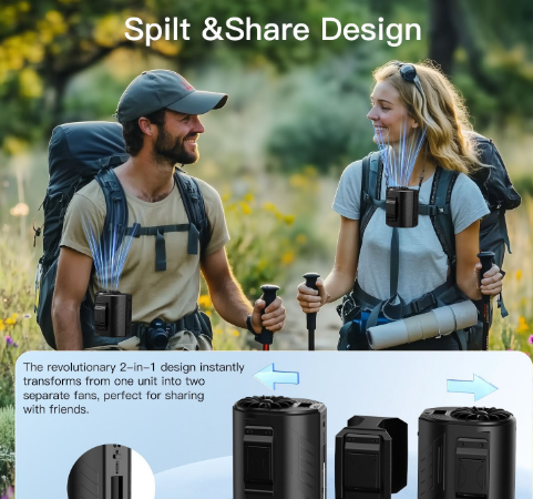 Brown-black Portable Turbo Waist Fan with Digital Display and Dual Air Outlets V888-ELOSUNG28617