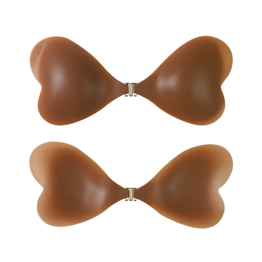 Size L [C/D cup] Two Pairs Brown Skin Colour Heart-Shaped Silicone Breast Sticker - Thin Invisible Push-Up V888-ELOSUNG28644