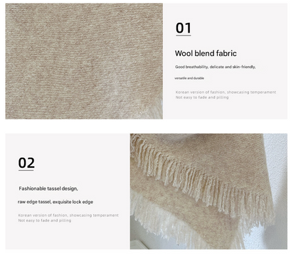 Grey Versatile Fringed Faux Wool Triangle Shawl - Warm Knitted Scarf V888-ELOSUNG28661