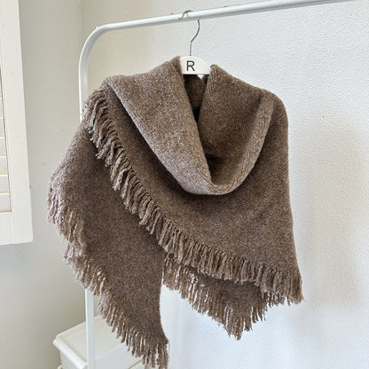 Coffee Versatile Fringed Faux Wool Triangle Shawl - Warm Knitted Scarf V888-ELOSUNG28662