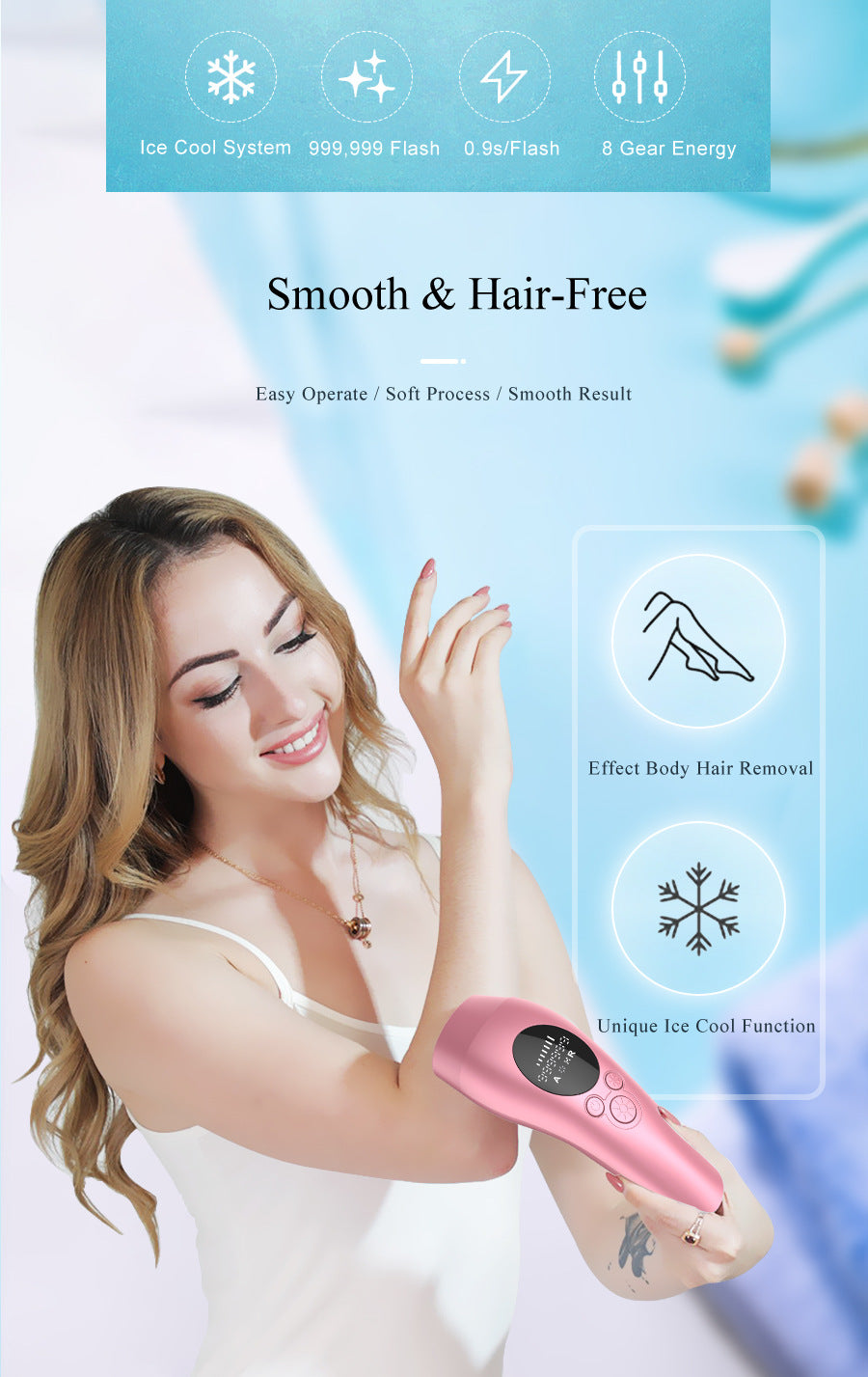 Grey Light Spot Beauty Hair Removal Device - Smooth Skin Solution V888-ELOSUNG28675