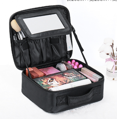 Black Oxford Fabric Makeup Case with Mirror and Partitions - All-in-One Tool Box V888-ELOSUNG28678