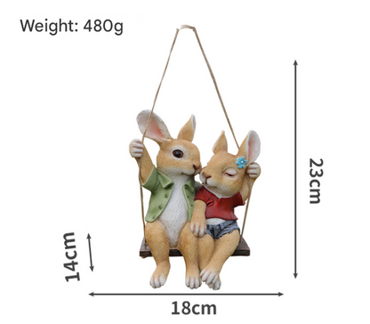 Cartoon Rabbit Couple Swing Garden Ornament - Charming Resin Decor V888-ELOSUNG28688