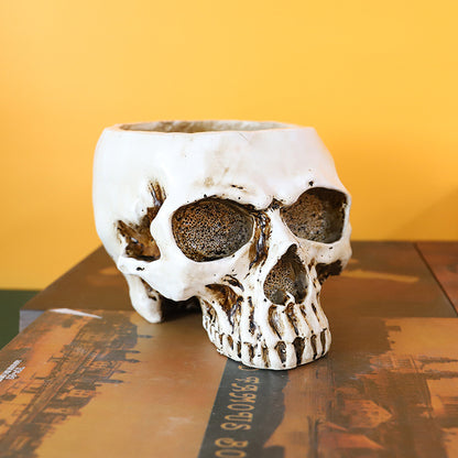 White Halloween Skull Resin Desktop Ornament and Pen Holder - Spooky Decor V888-ELOSUNG28690