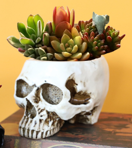White Halloween Skull Resin Desktop Ornament and Pen Holder - Spooky Decor V888-ELOSUNG28690