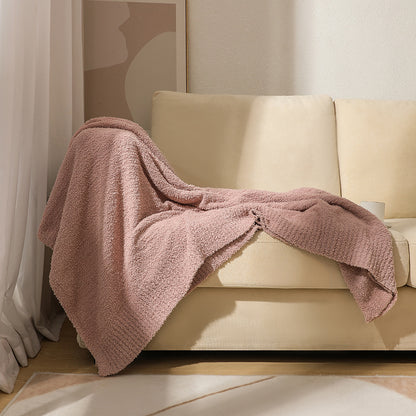 Pink Plush Solid Color Knitted Blanket for Sofa and Office - Cozy Comfort V888-ELOSUNG28693