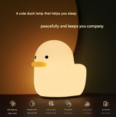 Ducky Silicone Tap-Tap LED Night Light - Rechargeable Sleep Companion V888-ELOSUNG28700