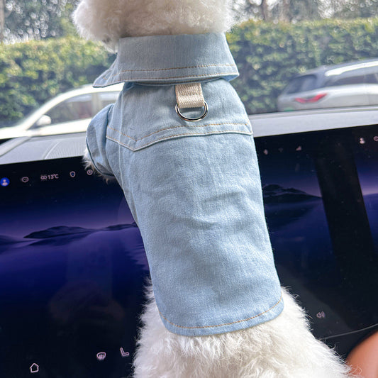 XS-Approximately 2kg Handsome denim shirt Denim Vest Jacket for Dogs and Cats - Spring, Summer, and Autumn V888-ELOSUNG28707