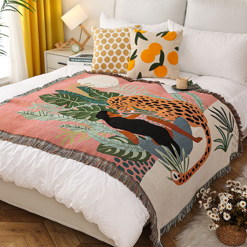Cheetah Girl INS-Style Illustrated Line Blanket - Multi-Use Design V888-ELOSUNG28712