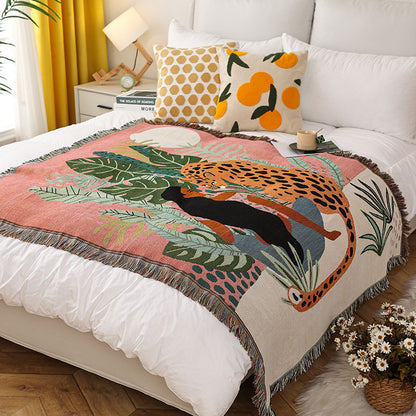 Cheetah Girl INS-Style Illustrated Line Blanket - Multi-Use Design V888-ELOSUNG28712