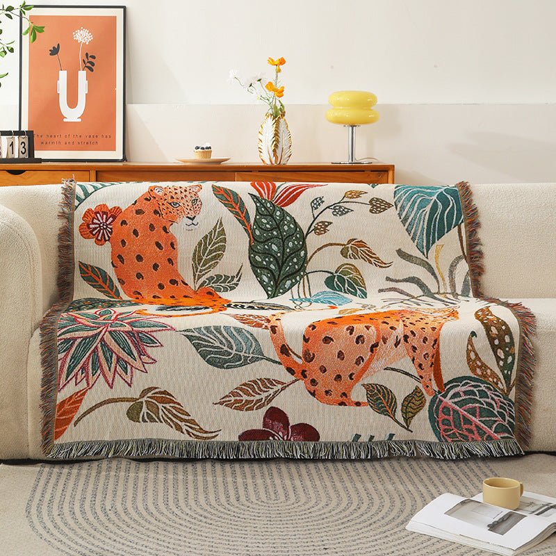 130*160cm Leopard Print Jacquard Blanket - Multi-Function Design V888-ELOSUNG28722