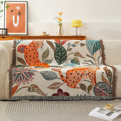 130*160cm Leopard Print Jacquard Blanket - Multi-Function Design V888-ELOSUNG28722