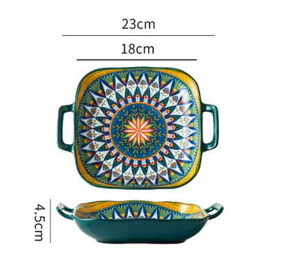 Ember 9-Inch Bohemian Ceramic Double-Handled Square Plate V888-ELOSUNG28728