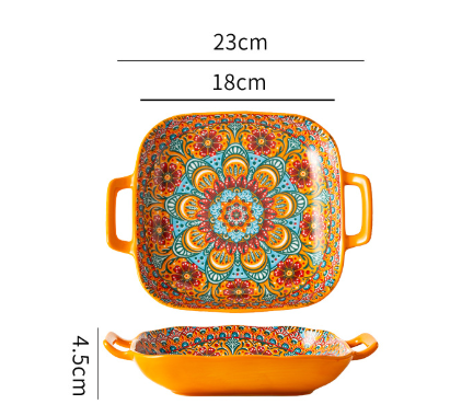 Archaeopteryx 9-Inch Bohemian Ceramic Double-Handled Square Plate V888-ELOSUNG28730