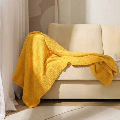 Yellow Plush Solid Color Knitted Blanket for Sofa and Office - Cozy Comfort V888-ELOSUNG28738