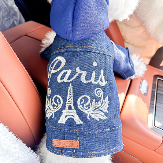 S-Approximately 5kg Paris Denim Vest Jacket for Dogs and Cats - Spring, Summer, and Autumn Wear V888-ELOSUNG28742