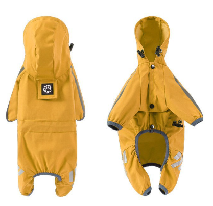 S Bright Yellow And Gray Trim Waterproof Four-Legged Dog Raincoat with Leash Hole for Small Breeds V888-ELOSUNG28748