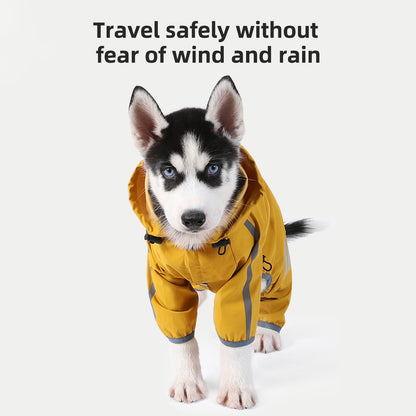 M Bright Yellow And Gray Trim Waterproof Four-Legged Dog Raincoat with Leash Hole for Small Breeds V888-ELOSUNG28749