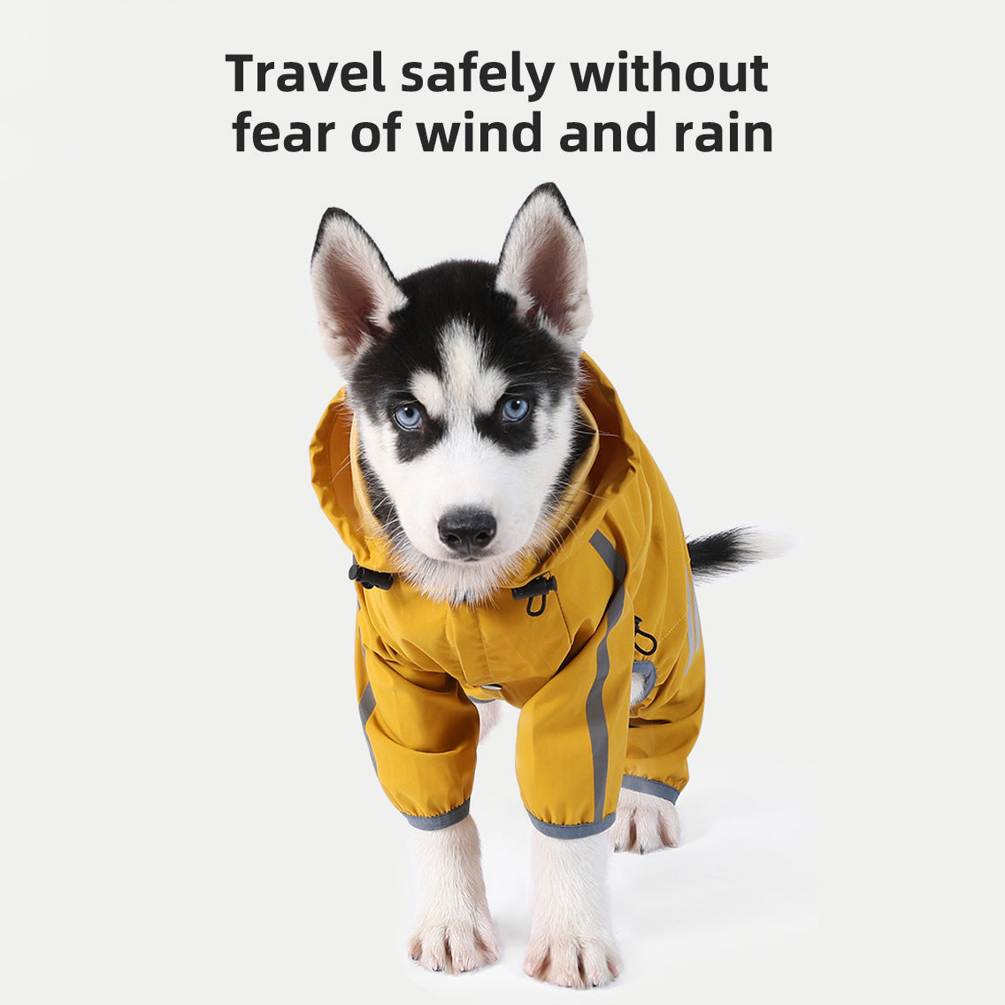 L Bright Yellow And Gray Trim Waterproof Four-Legged Dog Raincoat with Leash Hole for Small Breeds V888-ELOSUNG28750