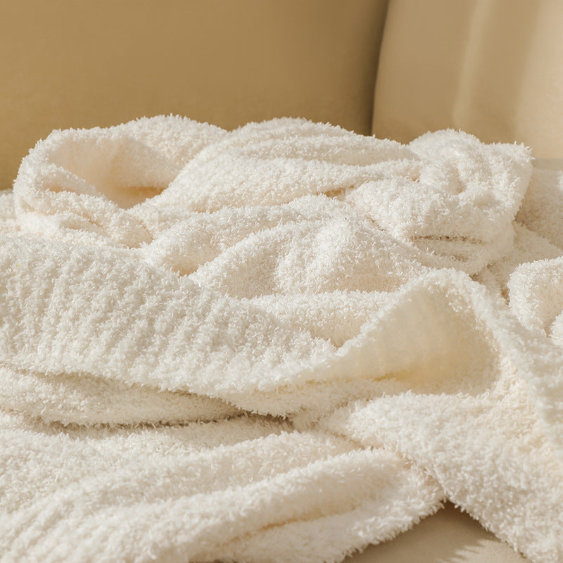 Beige Solid Color Plush Knitted Blanket for Sofa and Office, 152 x 203 cm, 1150g V888-ELOSUNG28753