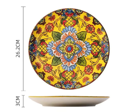 Yellow-bos 10-Inch Bohemian Ceramic Shallow Plate V888-ELOSUNG28768
