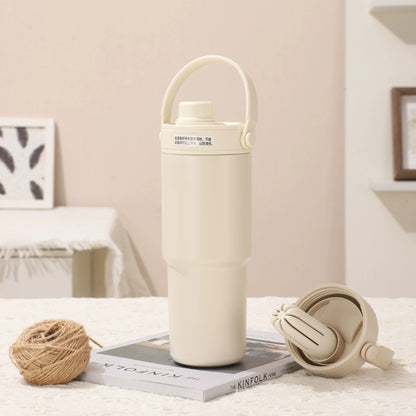 White 30oz Ceramic-Lined Insulated Tumbler with Handle, 735ml Stainless Steel Travel Mug V888-ELOSUNG28769