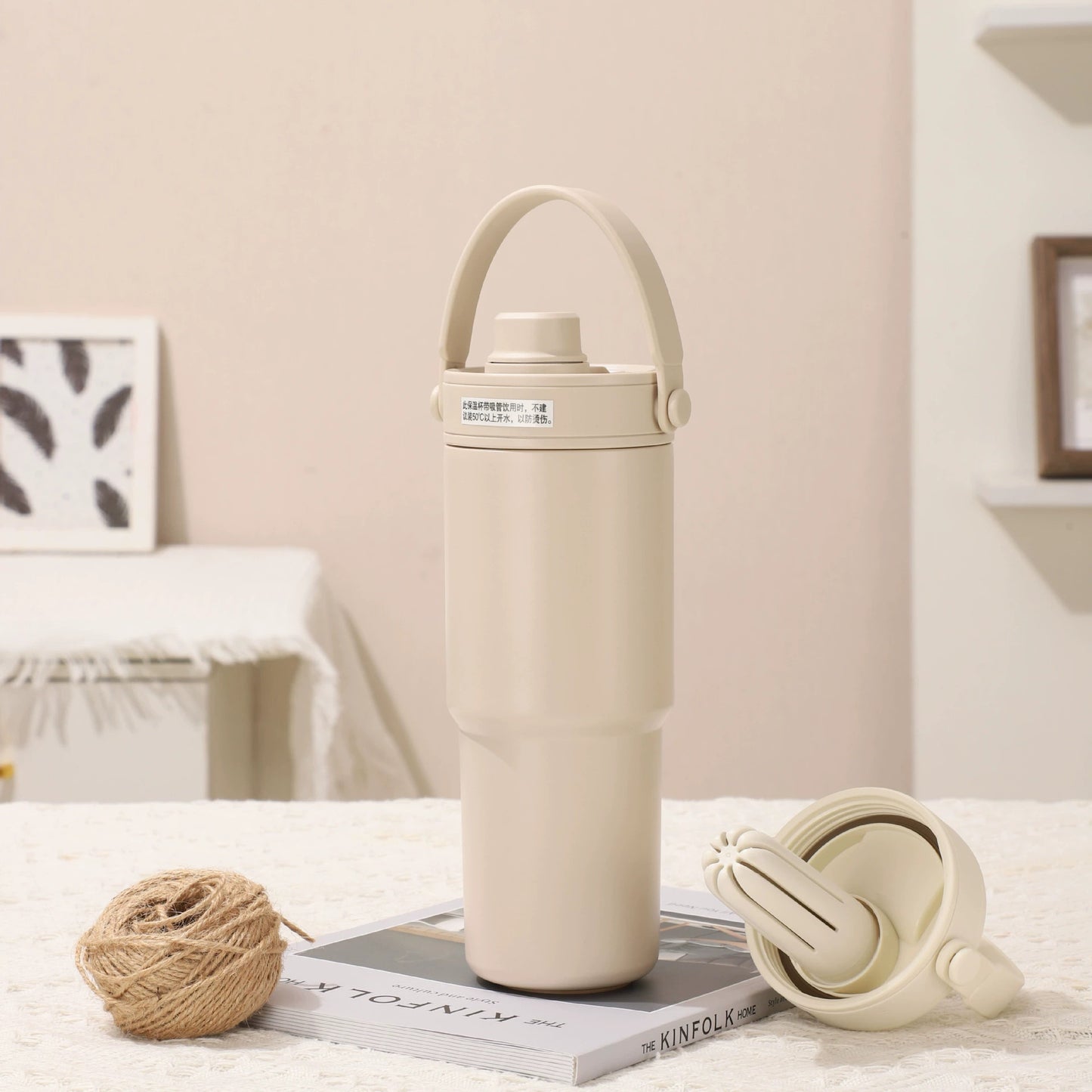 Light Coffee 30oz Ceramic-Lined Insulated Tumbler with Handle, 735ml Stainless Steel Travel Mug V888-ELOSUNG28771