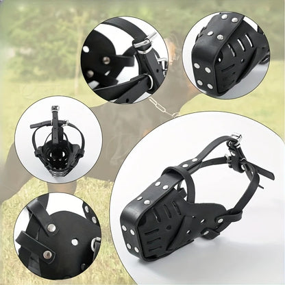 S Adjustable Leather Dog Muzzle for Large Breeds, Anti-Bite and Anti-Bark V888-ELOSUNG28777