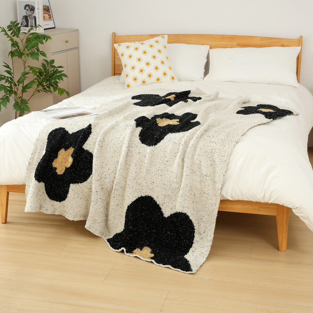 White-black Knitted Sofa Blanket with Plush Side, 130 x 160 cm, 950g, Ideal for Napping and Office Use V888-ELOSUNG28783