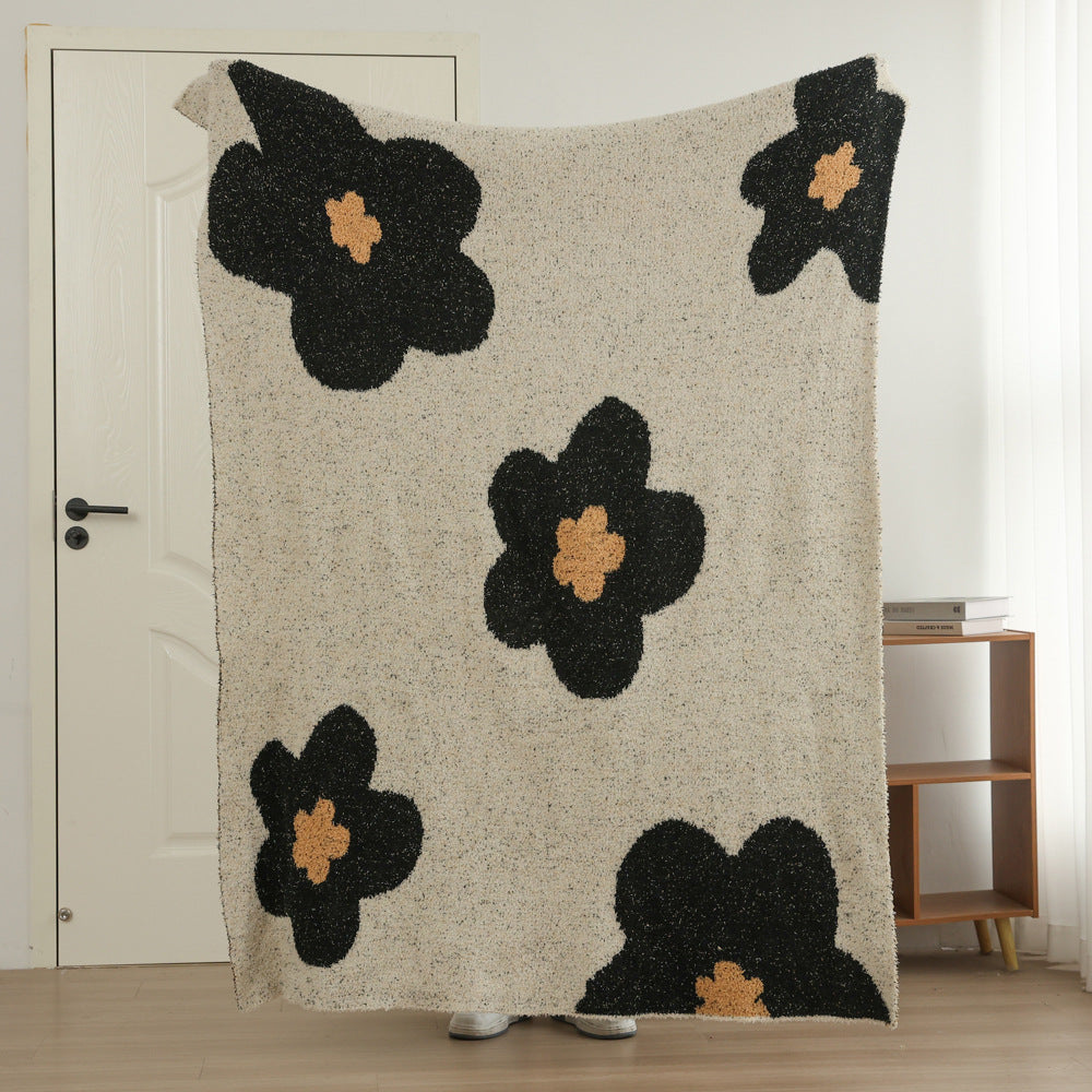 White-black Knitted Sofa Blanket with Plush Side, 130 x 160 cm, 950g, Ideal for Napping and Office Use V888-ELOSUNG28783