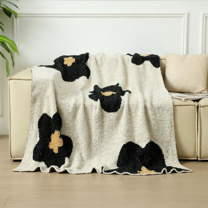White-black Knitted Sofa Blanket with Plush Side, 130 x 160 cm, 950g, Ideal for Napping and Office Use V888-ELOSUNG28783