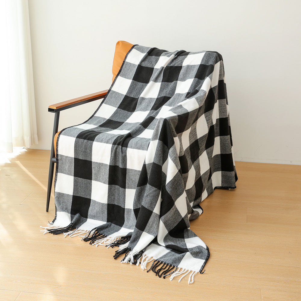 Classic Black White Checkered Faux Cashmere Blanket, 130 x 210 cm, 650g V888-ELOSUNG28787