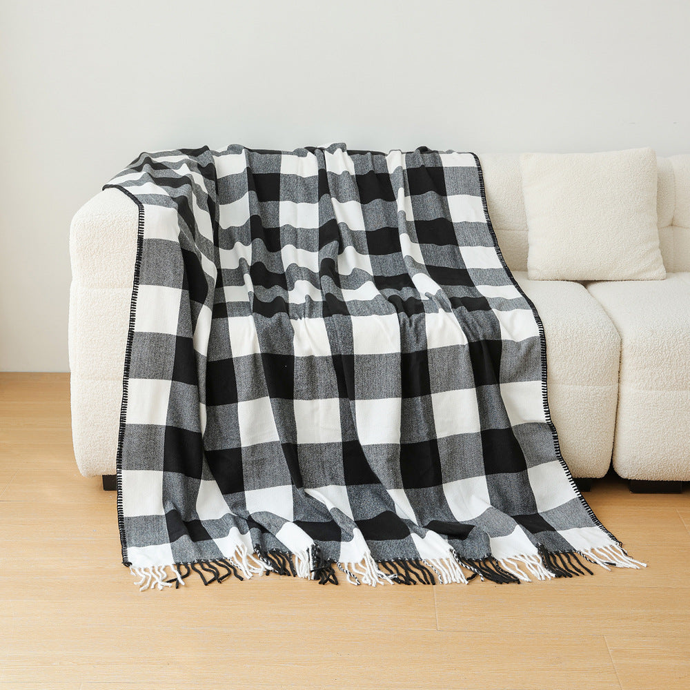 Classic Black White Checkered Faux Cashmere Blanket, 130 x 210 cm, 650g V888-ELOSUNG28787