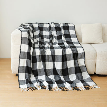 Classic Black White Checkered Faux Cashmere Blanket, 130 x 210 cm, 650g V888-ELOSUNG28787