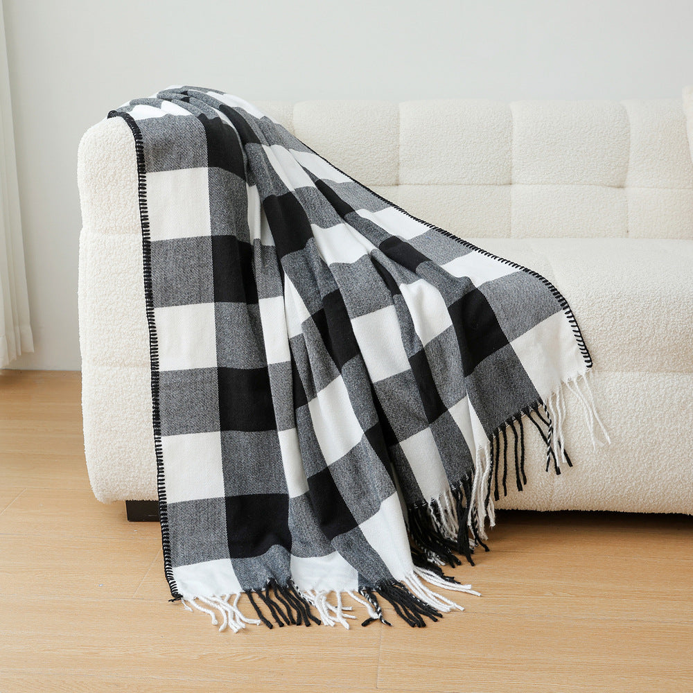 Classic Black White Checkered Faux Cashmere Blanket, 130 x 210 cm, 650g V888-ELOSUNG28787