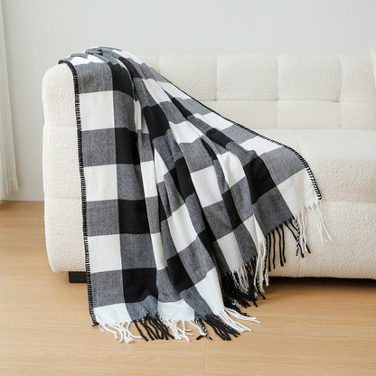 Classic Black White Checkered Faux Cashmere Blanket, 130 x 210 cm, 650g V888-ELOSUNG28787