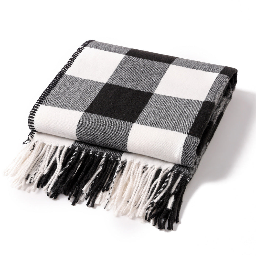 Classic Black White Checkered Faux Cashmere Blanket, 130 x 210 cm, 650g V888-ELOSUNG28787