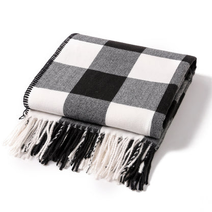 Classic Black White Checkered Faux Cashmere Blanket, 130 x 210 cm, 650g V888-ELOSUNG28787
