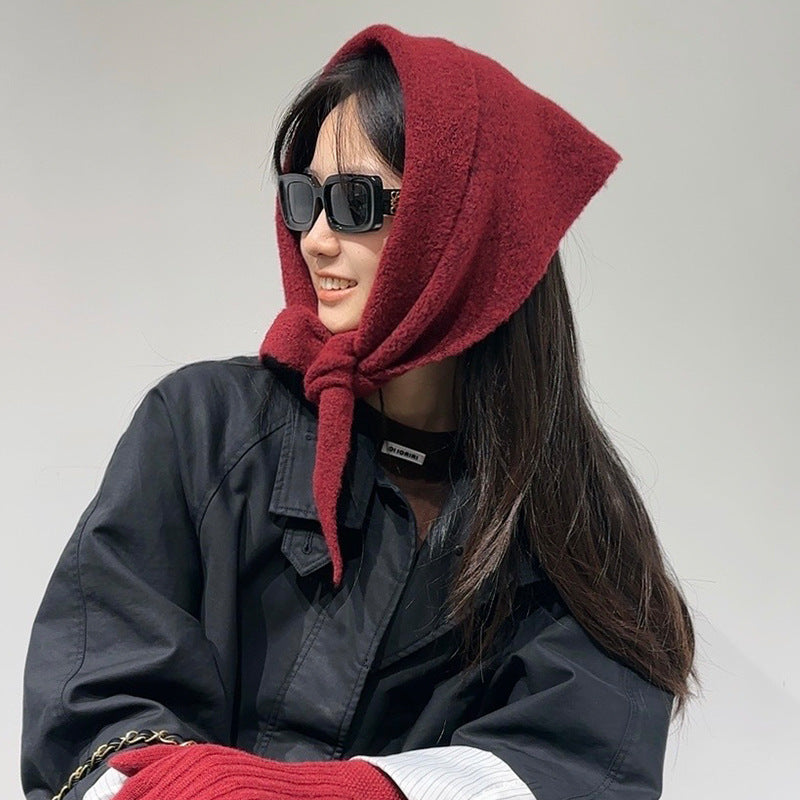 2-Piece Red Elegant Wool Blend Triangle Scarf - Luxurious Knit Shawl for Women (39 x 110cm) V888-ELOSUNG28788