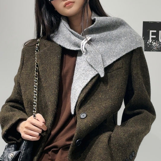 2-Piece Light Grey Elegant Wool Blend Triangle Scarf - Luxurious Knit Shawl for Women (39 x 110cm) V888-ELOSUNG28789