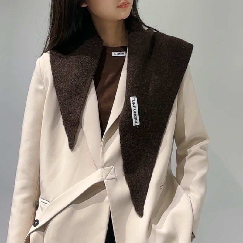 2-Piece Black Coffee Elegant Wool Blend Triangle Scarf - Luxurious Knit Shawl for Women (39 x 110cm) V888-ELOSUNG28790
