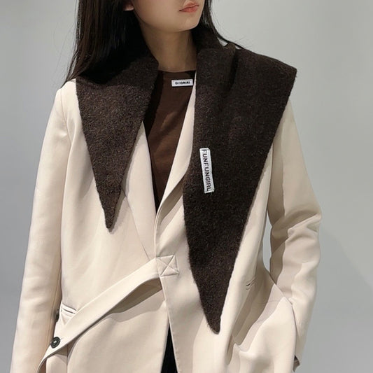 2-Piece Black Coffee Elegant Wool Blend Triangle Scarf - Luxurious Knit Shawl for Women (39 x 110cm) V888-ELOSUNG28790